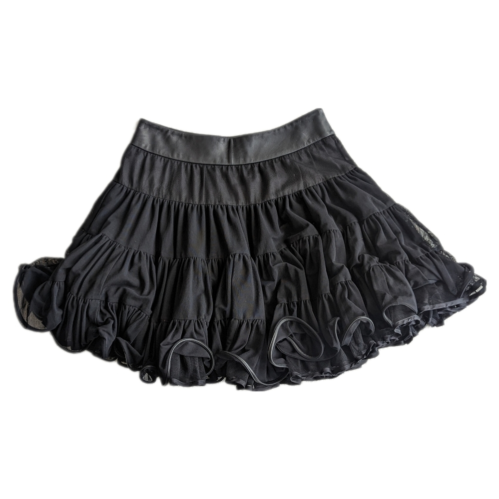 Black Elizabeth and James full ruffled skirt with vegan leather trim